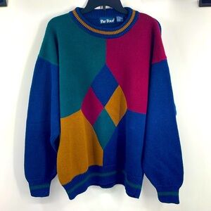 Vintage 80s 90s Par Four Jewel Tone Argyle Diamond Crewneck Sweater Size XL